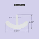 Measurement chart of a breast piece with dimensions on a blue background