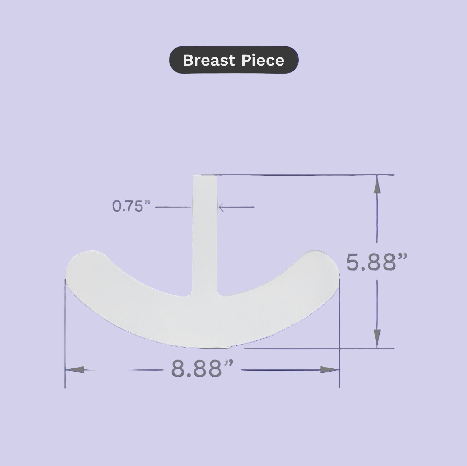 Measurement chart of a breast piece with dimensions on a blue background