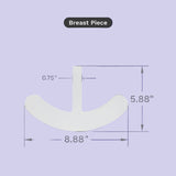 Measurement chart of a breast piece with dimensions on a blue background